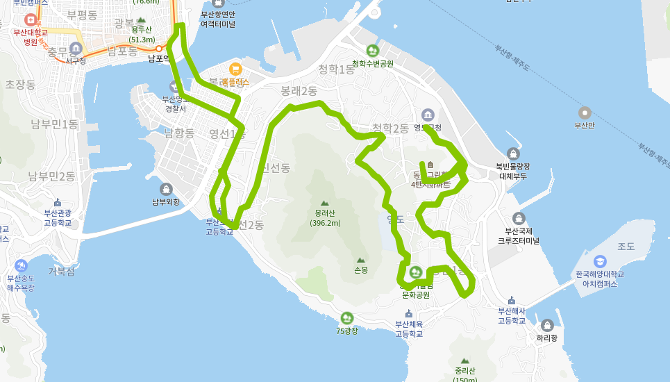  부산 영도마을버스 5번 노선, 시간표[동삼그린힐, 롯데낙천대, 남포역, 영도대교 ]
