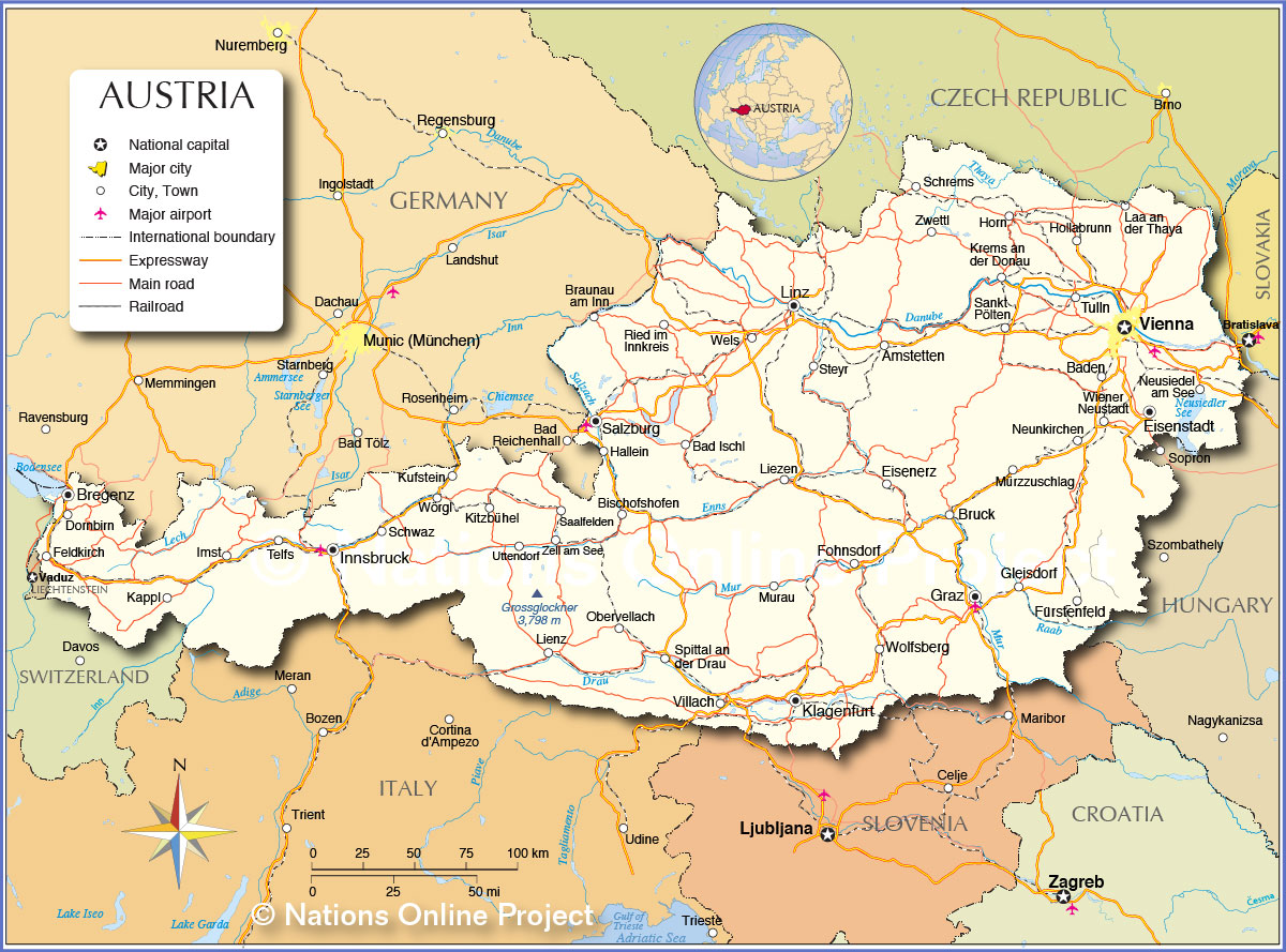서유럽 오스트리아 지도