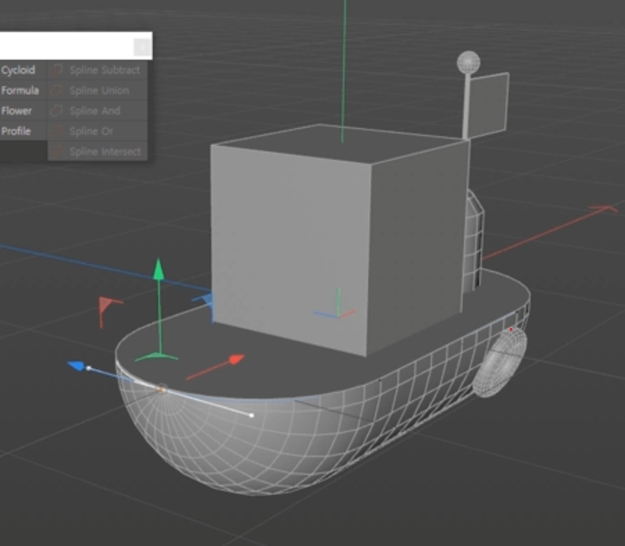 perspective 창으로 돌아와서 오브젝트 패널의 스플라인(Spline)오브젝트를 클릭