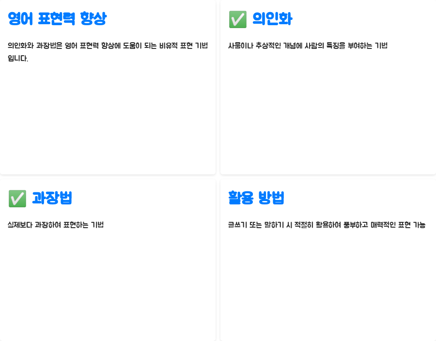 영어 강의: 의인화&과장법으로 표현력 UP! 비법 공개! - 의인화와 과장법 활용, 영어 표현력 향상의 지름길! 영어 강의: 의인화&과장법으로 표현력 UP! 비법 공개! - 의인화와 과장법 활용, 영어 표현력 향상의 지름길!
