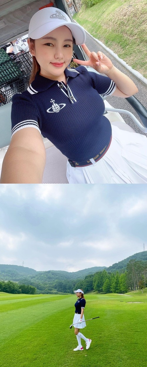  송가인, 44kg 되더니 늘씬! 골프웨어로 납작배+학다리 자랑 [사진]