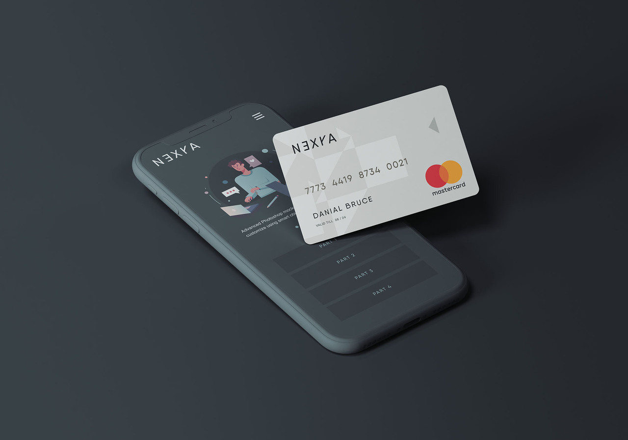 Cell Phone with Credit Card Mockup(신용카드가 있는 휴대폰 목업)
