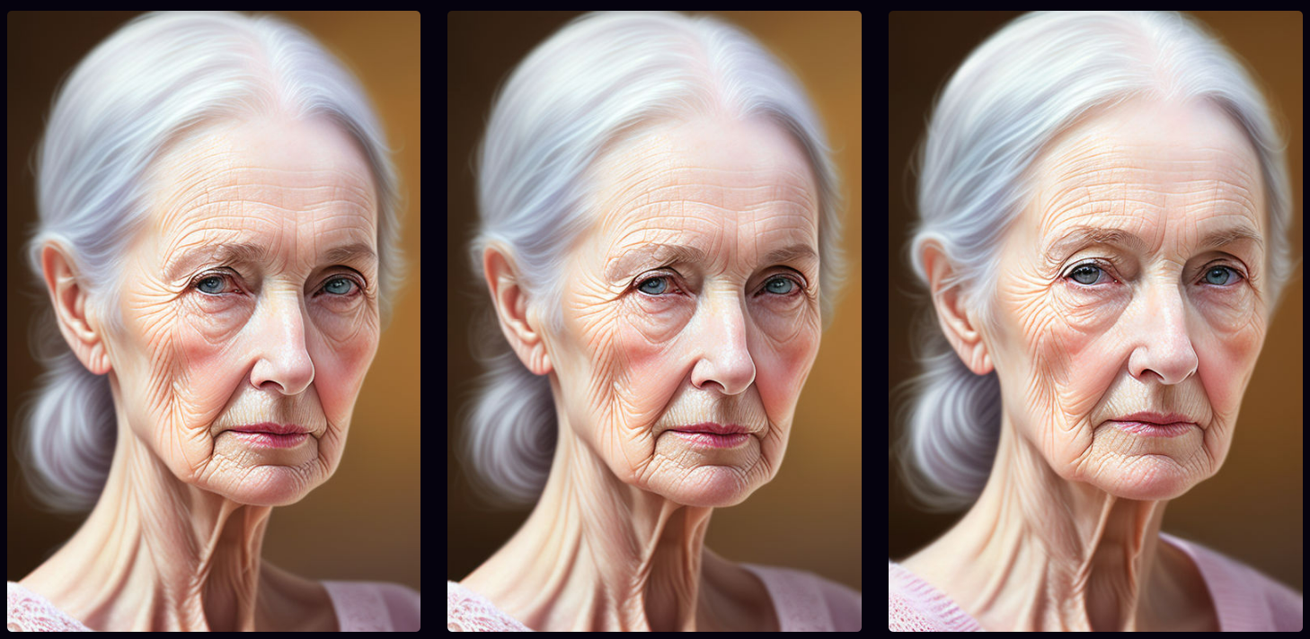 Images of a girl aging from 83 to 81