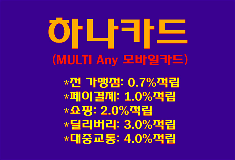  전월 실적없어도 하나머니 적립! MULTI Any 모바일카드 혜택
