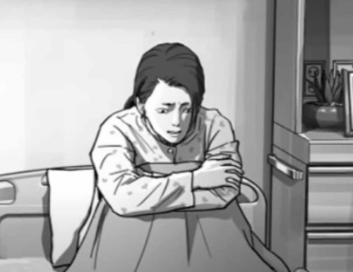 배영재의 아내 송소현이 병상 위에서 울고 있는 모습