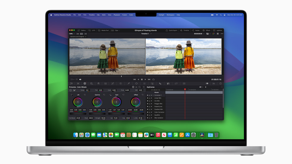 M3 Max를 탑재한 새로운 MacBook Pro는 두 개의 ProRes 엔진을 갖춘 덕분에 Blackmagic DaVinci Resolve Studio를 비롯한 앱에서 최고 해상도의 콘텐츠도 손쉽게 동영상 후반 작업을 처리할 수 있도록 지원한다.