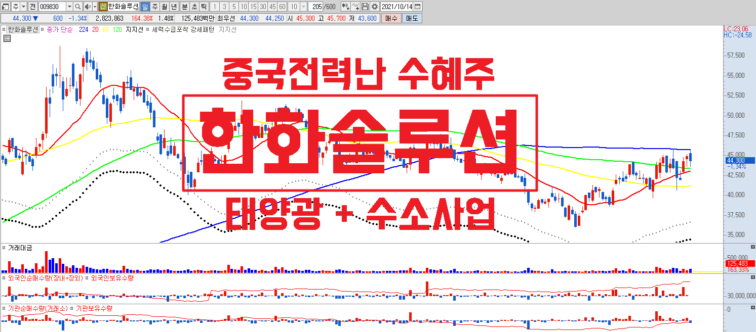 중국 전력난 반사이익 수혜주 한화솔루션, 태양광 & 수소 신재생에너지 테마 강세