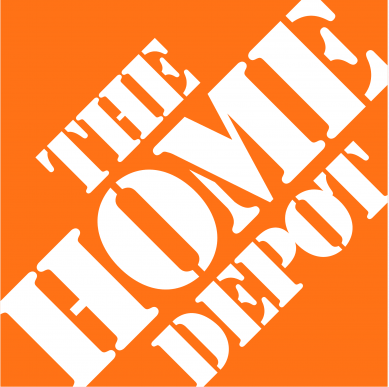 홈디포 로고, 주황색 바탕에 하얀색 글씨로 The Home Depot 라 적혀있다.
