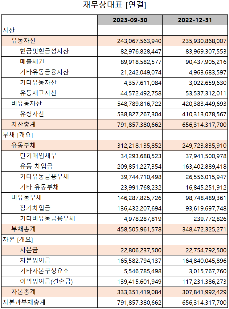 신흥에스이씨 - 재무상태표