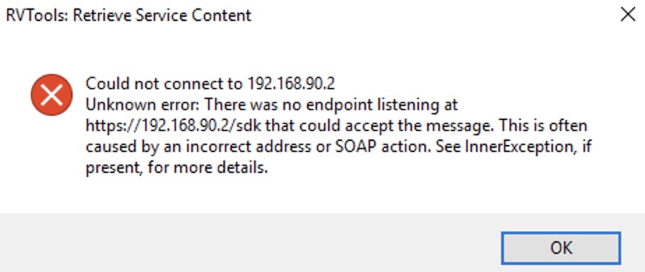 RVTools Retrieve Service Content error