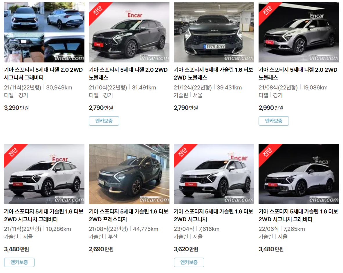 스포티지 5세대(21년~23년식) 중고차 가격
