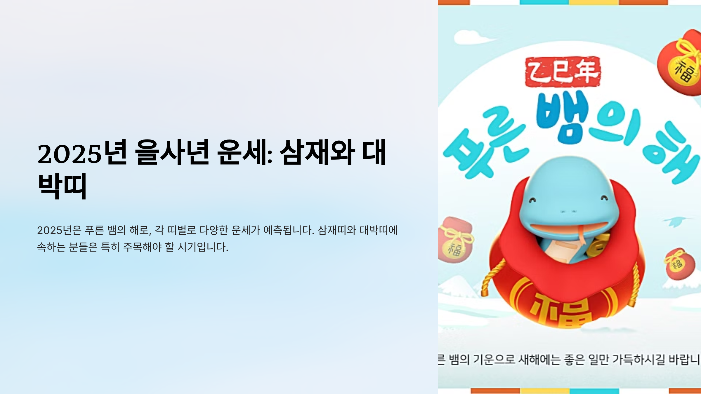 2025년 삼재띠와 대박띠 운세