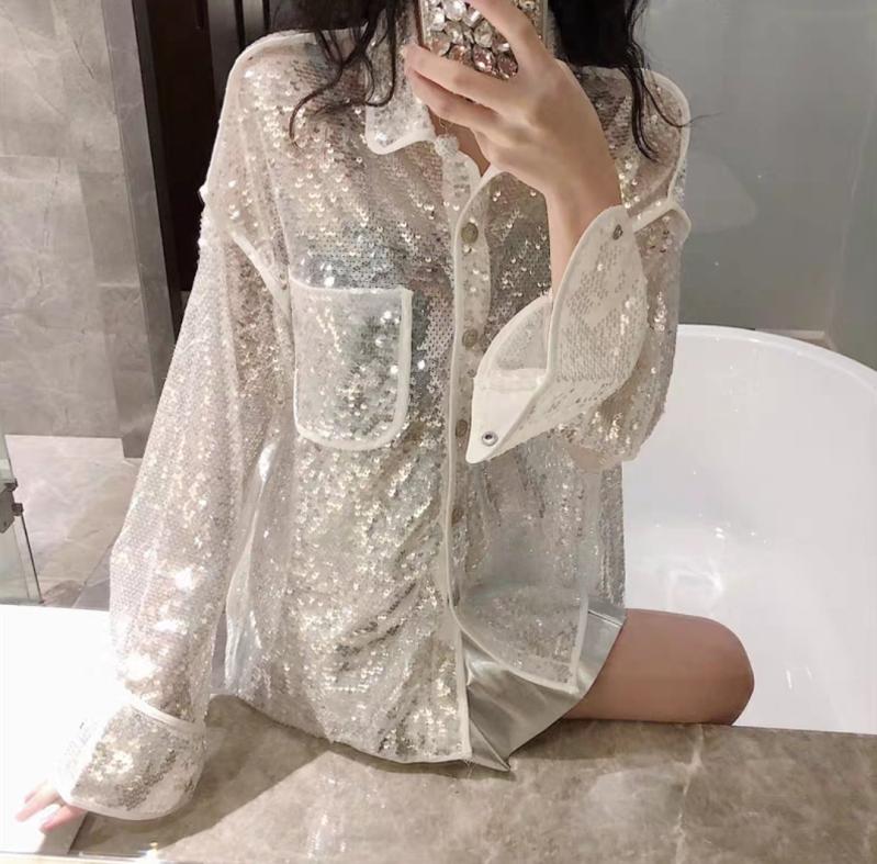 스팽글셔츠 루즈핏 남방 롱블라우스