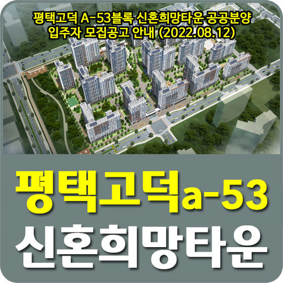  평택고덕 A-53블록 신혼희망타운 공공분양 입주자 모집공고 안내 (2022.08.12)