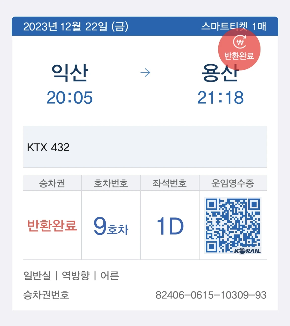 KTX 반환에 따른 수수료 및 환불 처리 기간