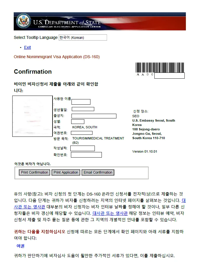 Form DS-160 작성