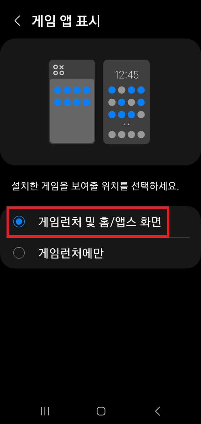 게임런처 및 홈 선택