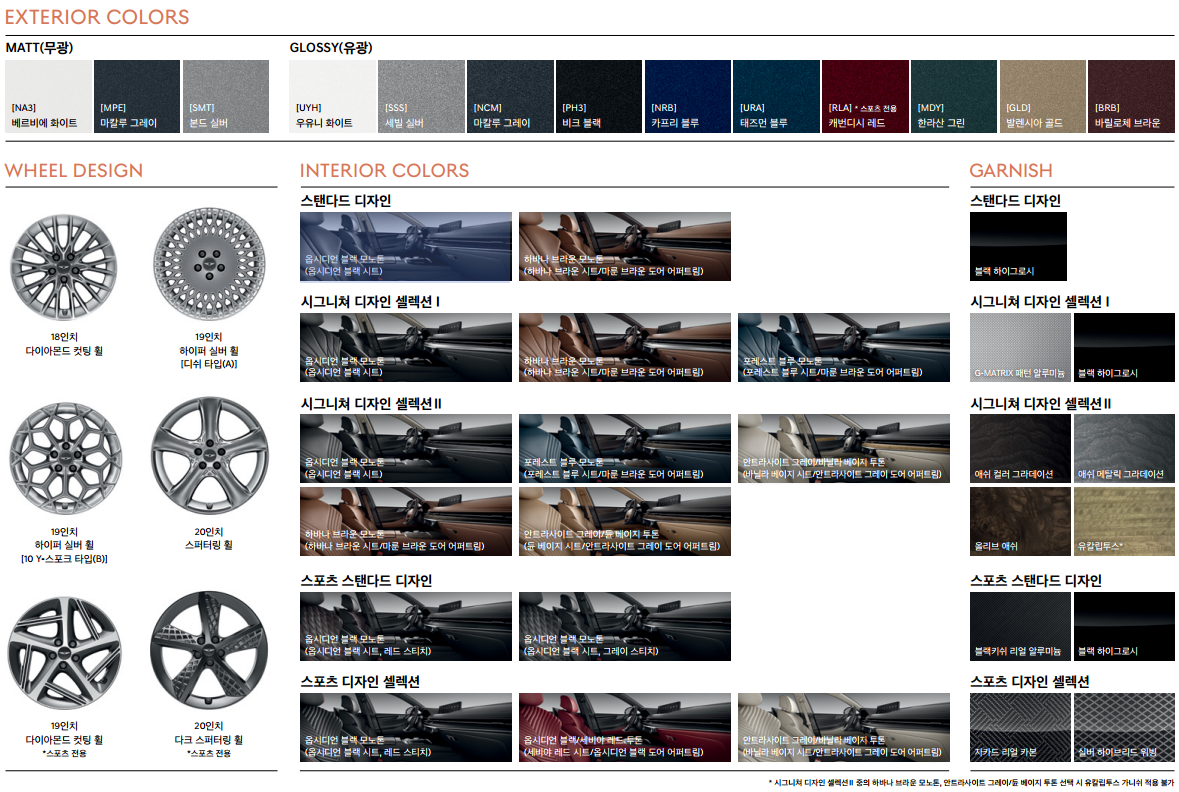 제네시스 G80 옵션 내부 컬러 및 휠 스타일