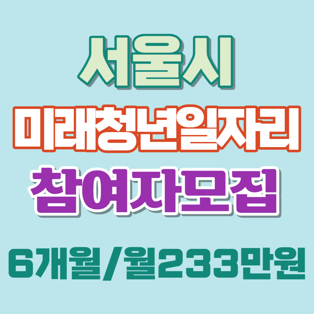  서울시 미래청년 일자리 참여자 모집(6개월간 월233만원)-신청자격/기간/근로조건/신청방법