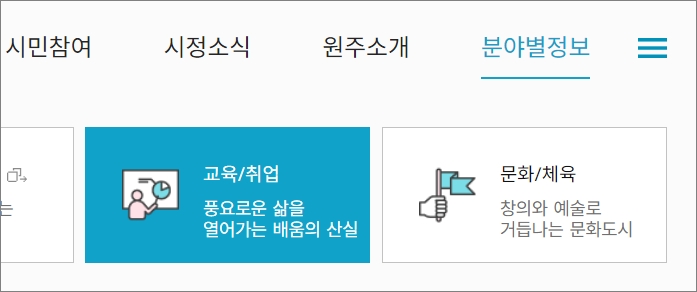 분야별 정보 메뉴 클릭
