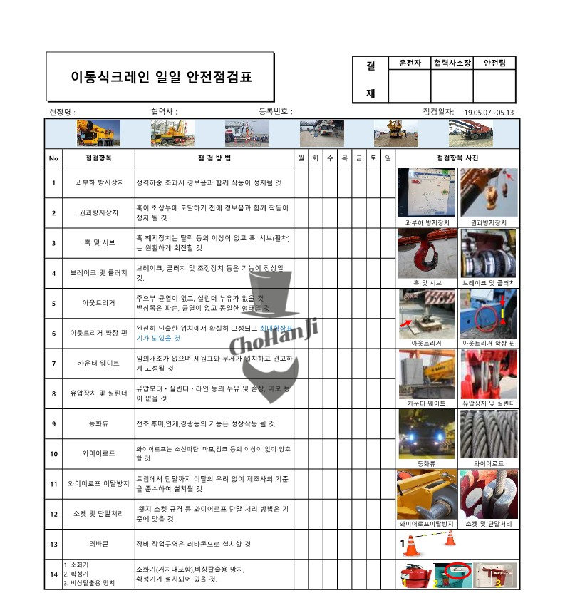  [건설공사 안전비법]_이동식크레인 체크리스트(안전점검표) 양식