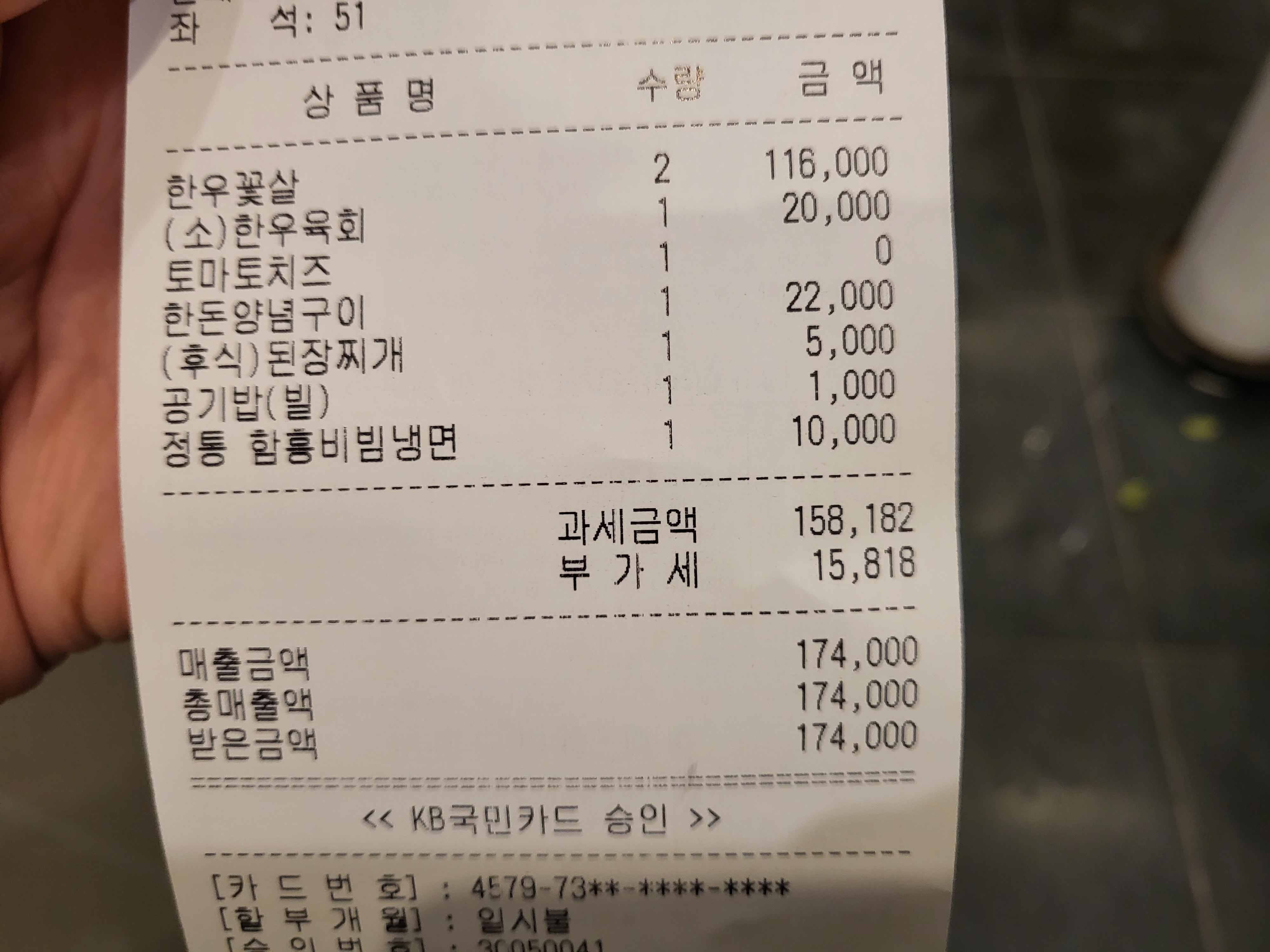 영수증인데 둘이 먹었는데 174,000원이 나왔다. 확실히 가격은 지나치게 비싸지만 프리미엄 식당이니 가격은 크게 고려안하기로 했다.