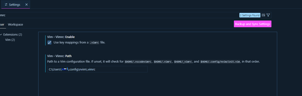 vscode vim 단축키 셋팅