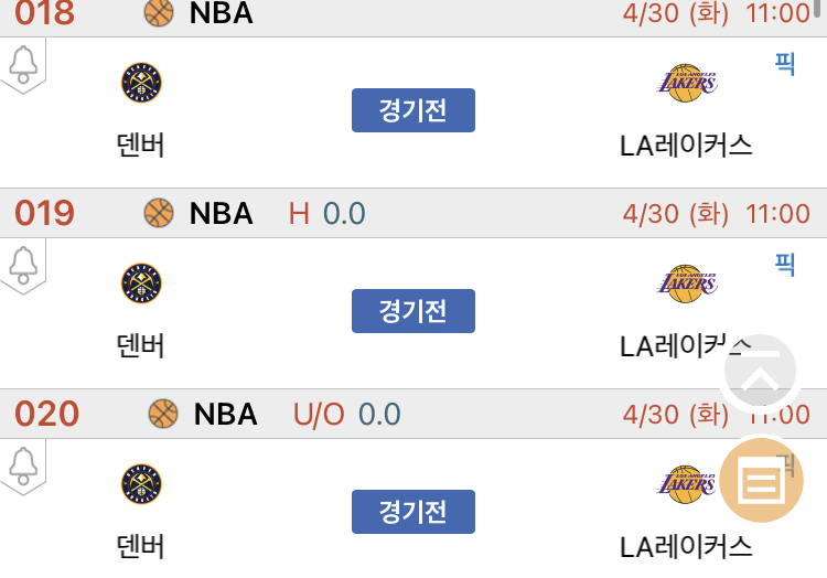 [진짜총판] 4월30일 덴버 VS 레이커스 해외농구분석 NBA분석