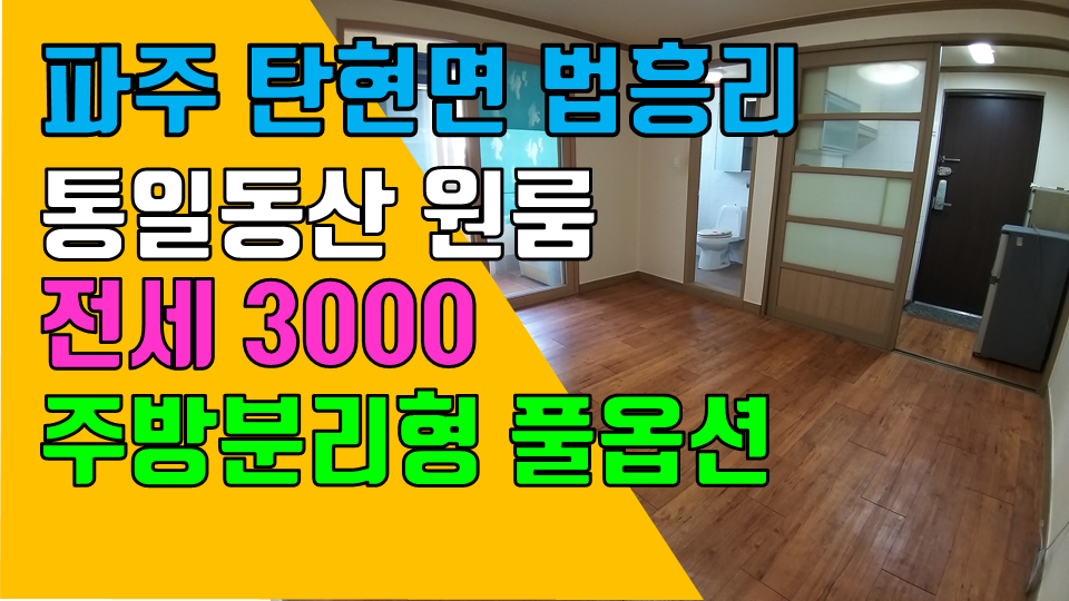  파주 탄현면 법흥리원룸 통일동산 헤이리 프로방스 파주맛고을 원룸 전세 3000만 붙박이 옷장있는 풀옵션 개방감 좋고 베란다/화장실 넓은 주방분리형 넓은 원룸