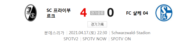  분데스리가 / 2021년 4월 17일 경기 - 프라이부르크(4) VS 샬케(0) 축구 하이라이트