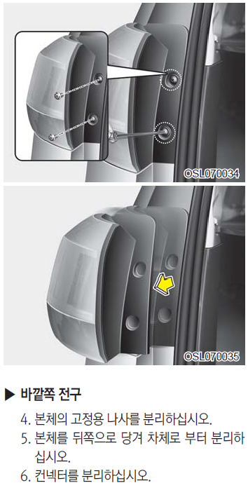 후기형 더뉴스포티지R 정지등 교체방법2 : 차체쪽 램프 탈거 방법