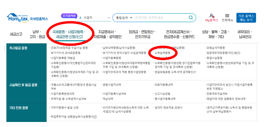 소득금액 증명원