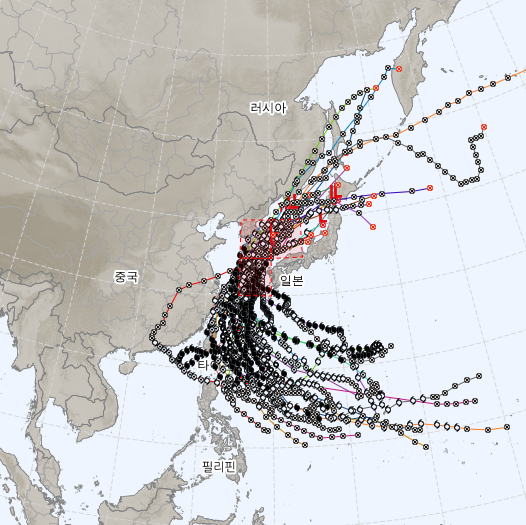 역대 한국에 영향을 준 태풍 경로
