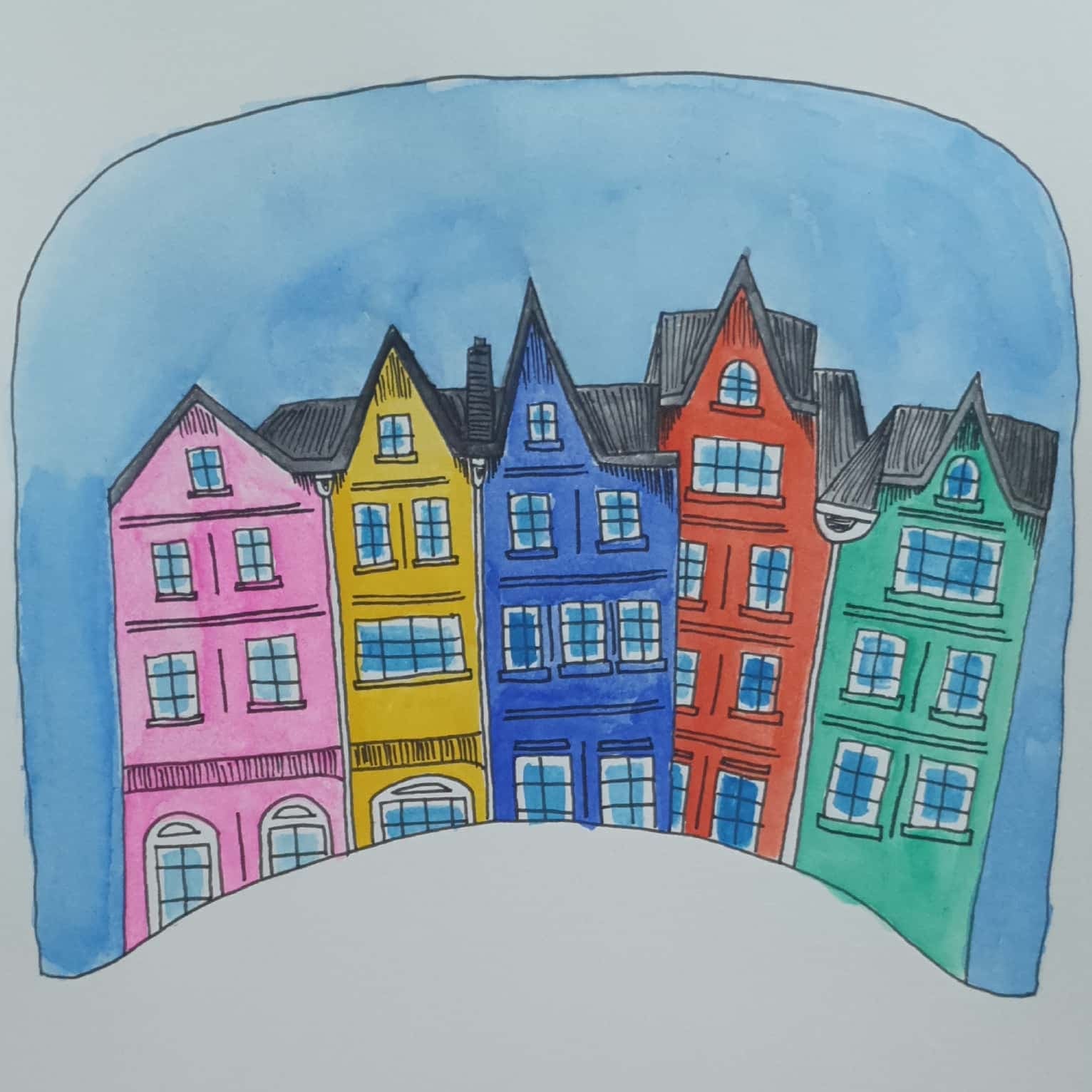  5 House 5개의 집 / 일러스트 그림 드로잉 / 건물 그리기