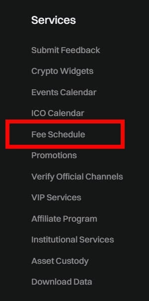 Fee Schedule 메뉴를 가리키는 사진