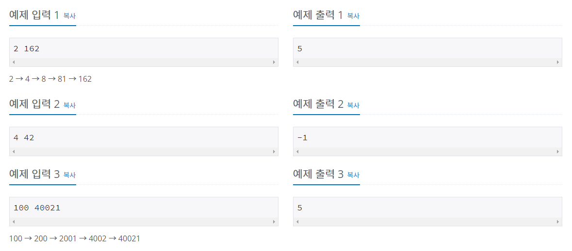  [백준] 16953번 : A -> B