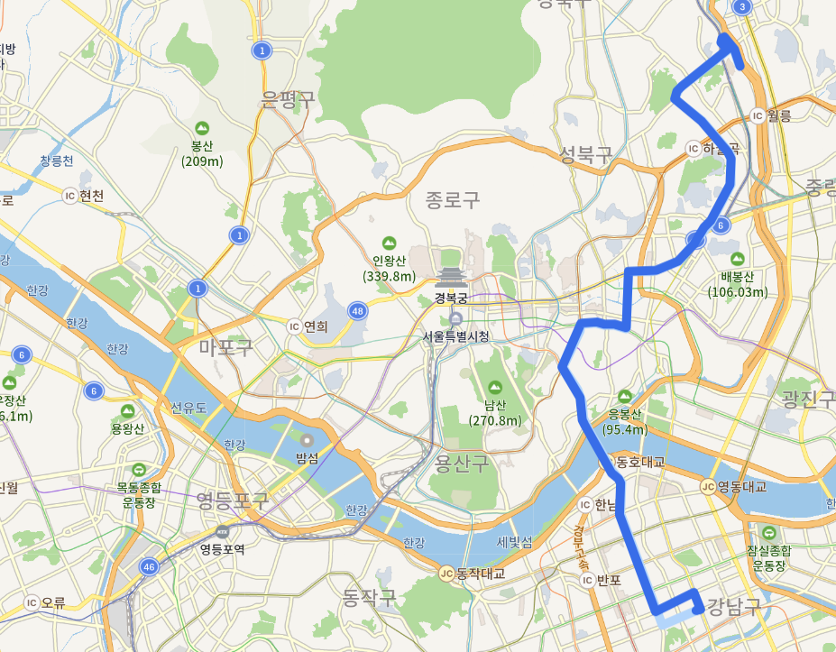  서울버스 147번버스 노선, 시간표(월계역, 인덕대, 한국외국어대, 청량리역, 신당역, 역삼역, 강남역)