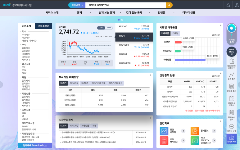  한국거래소(KRX) 정보 데이터 시스템(주식/ETF/채권/파생상품 가격/EPS/PER/배당/공매도 등)
