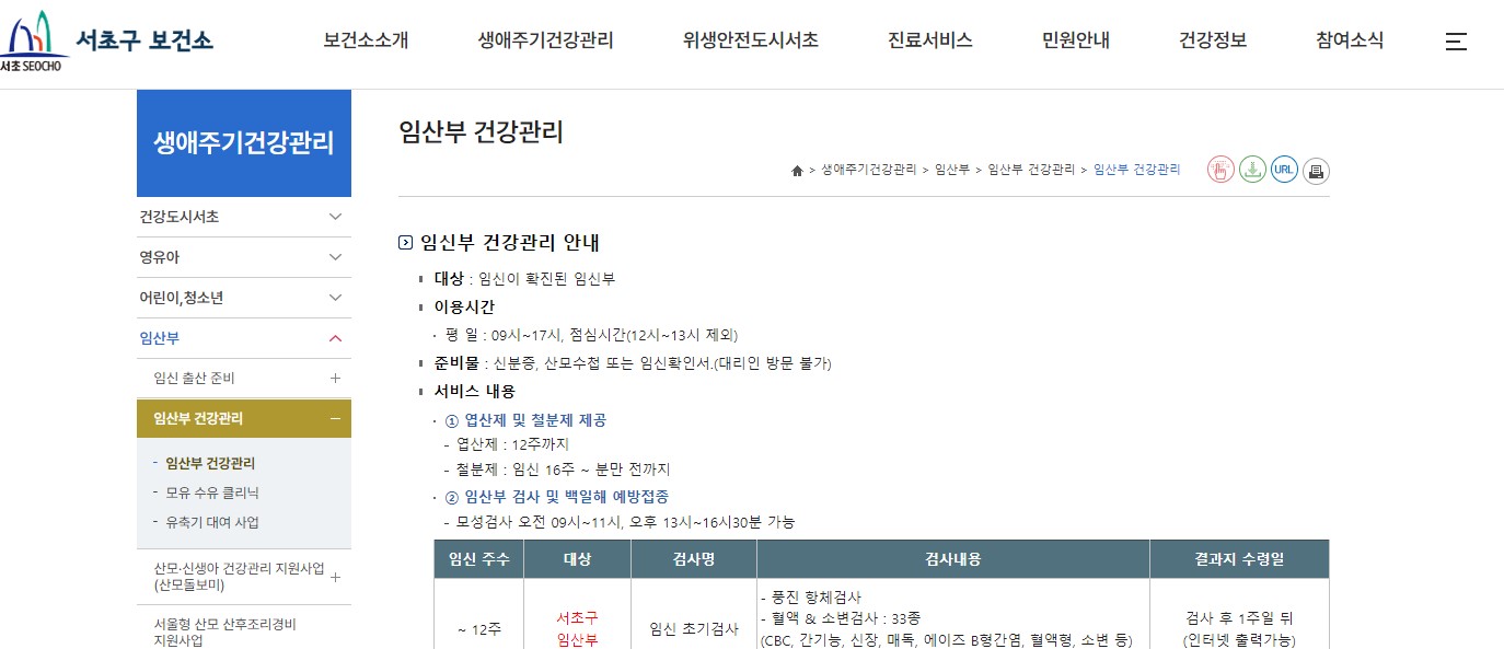 서초구 보건소 임신부 서비스 안내