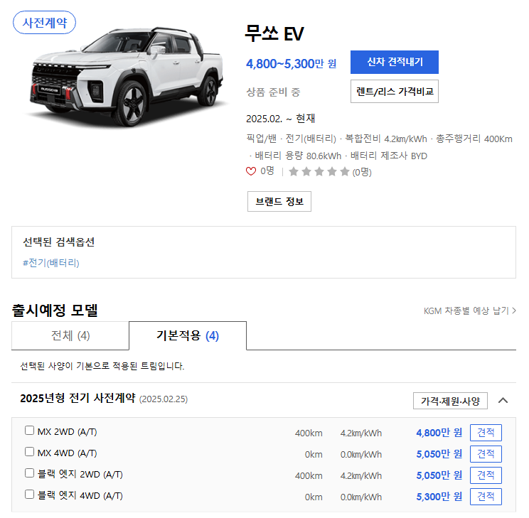 무쏘 EV 가격