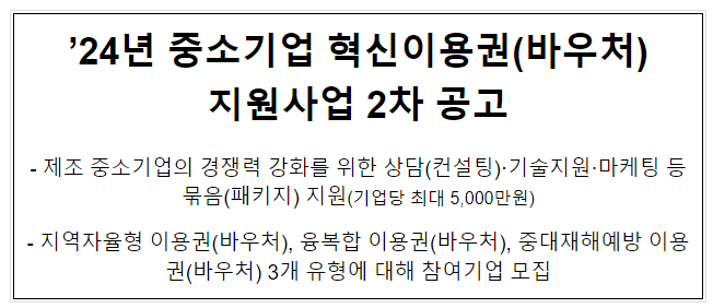  ’24년 중소기업 혁신이용권(바우처) 지원사업 2차 공고