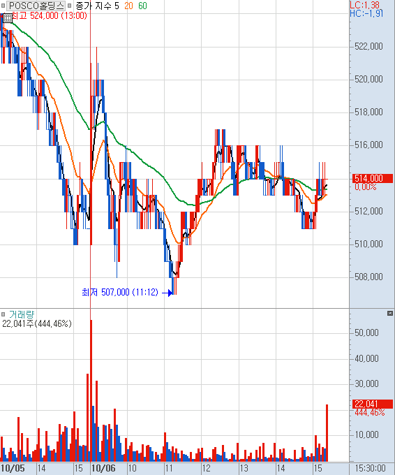 POSCO 홀등스 분봉 차트