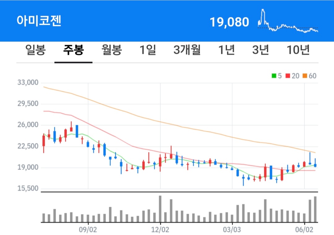 아미코젠 주식 차트