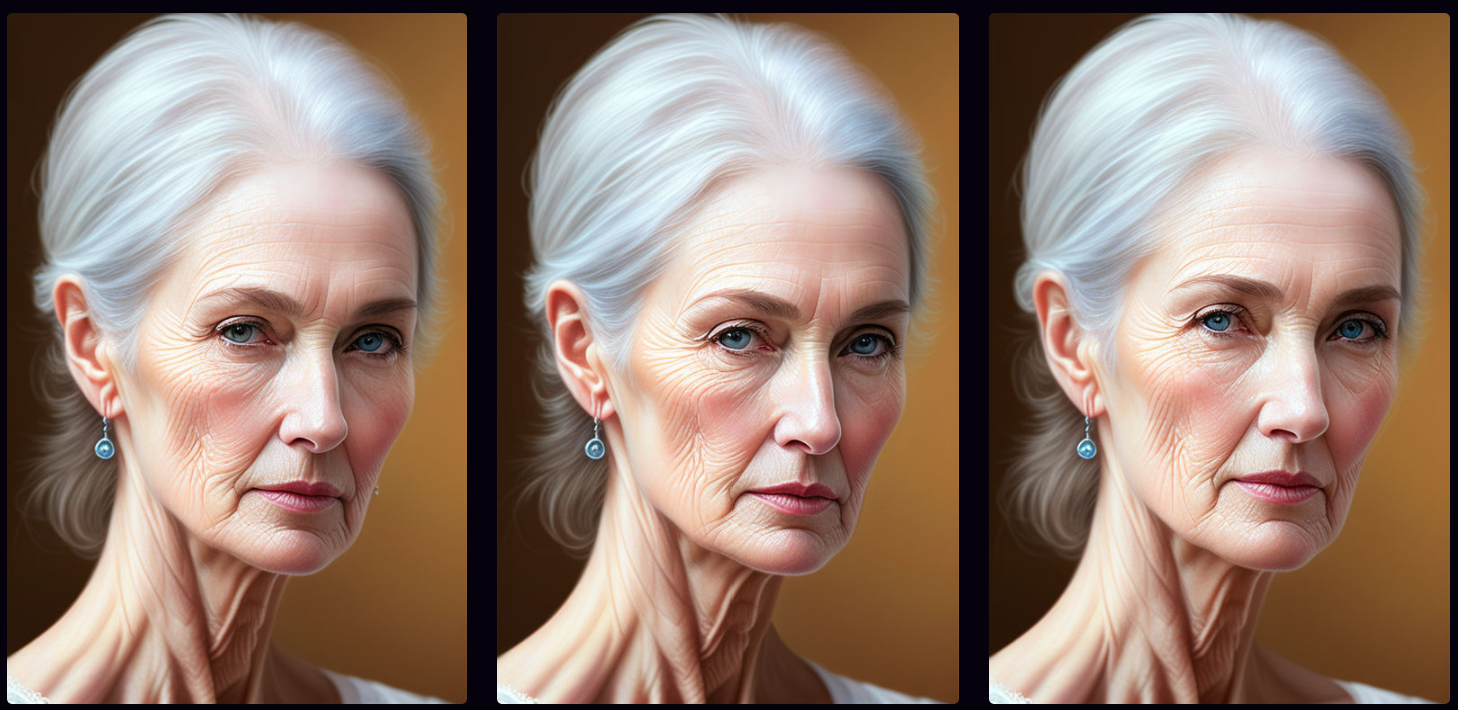 Images of a woman aging from 57 to 55
