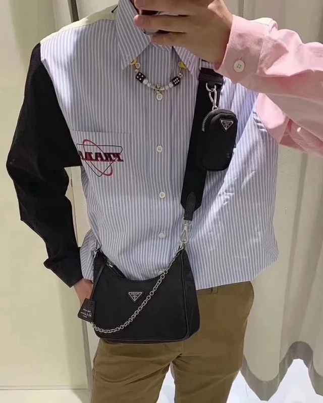  [PRADA] 프라다 남성 패치워크 스트라이프 셔츠 멀티컬러 UCN275-1WD8F0EY7