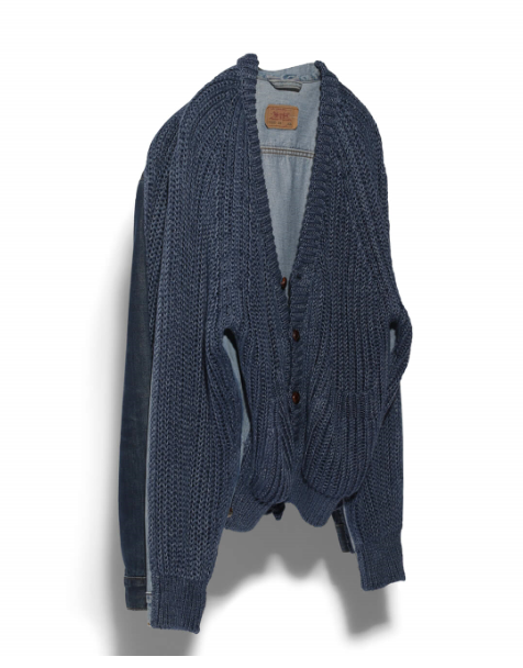 bless X cristaseya patched denim knit cardigan