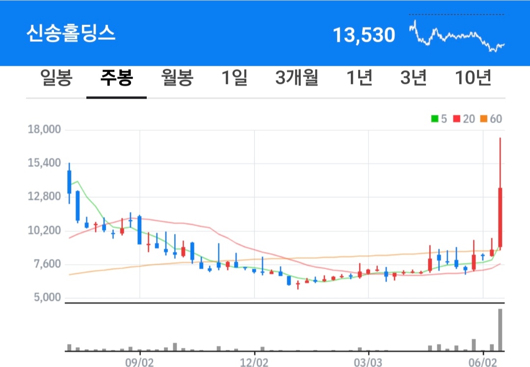 신송홀딩스 주식 차트