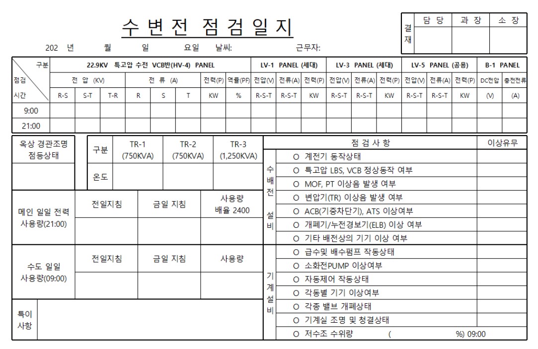 수변전 점검일지 양식