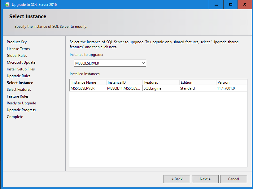 install select instance