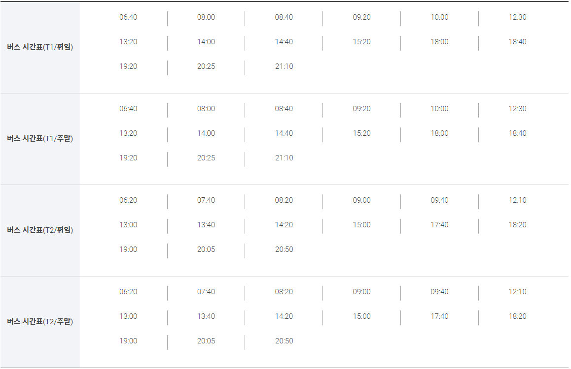 정릉에서 인천공항 정류장까지 리무진 버스 시간표 2